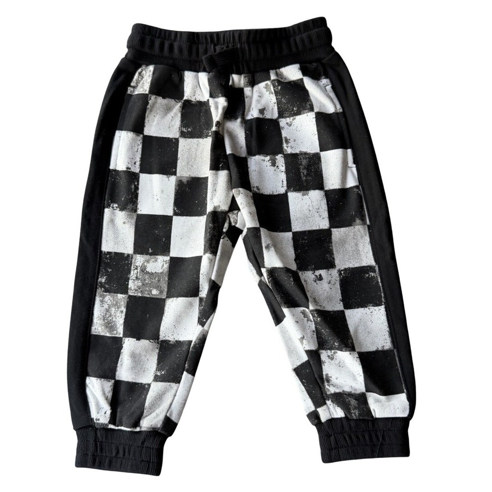 Little Bipsy Joggers 12-18M Checkered Black White Toddler Pants NWT Neutral